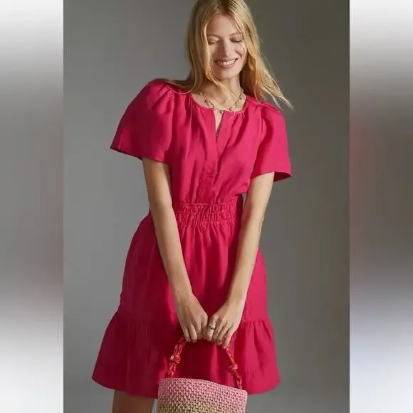Anthropologie The Somerset Mini Dress pink linen blend XS petite vacation travel - Picture 1 of 9
